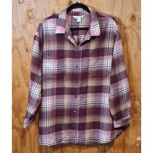 Old Navy Flannel Shirt Women's 2X Maroon Plaid Classic Outdoor Earthy Cotton